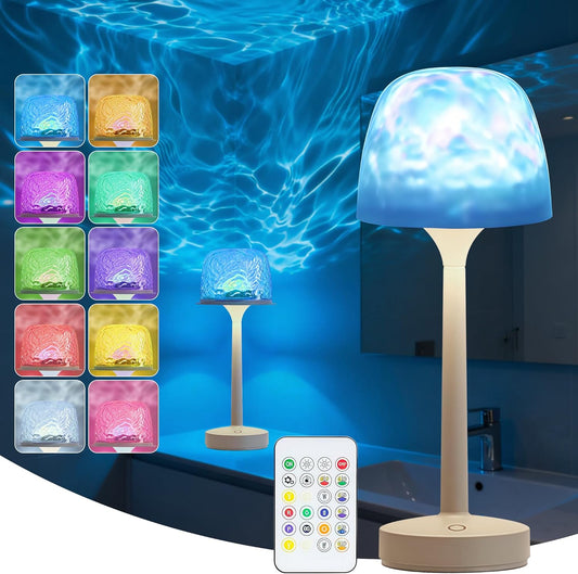 Enchanting Cordless Ocean Wave Projector Lamp - 16-Color Dimmable LED Lights for Ambient Bathroom & Room Decor