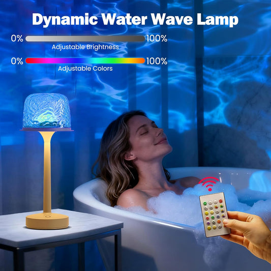 Enchanting Cordless Ocean Wave Projector Lamp - 16-Color Dimmable LED Lights for Ambient Bathroom & Room Decor