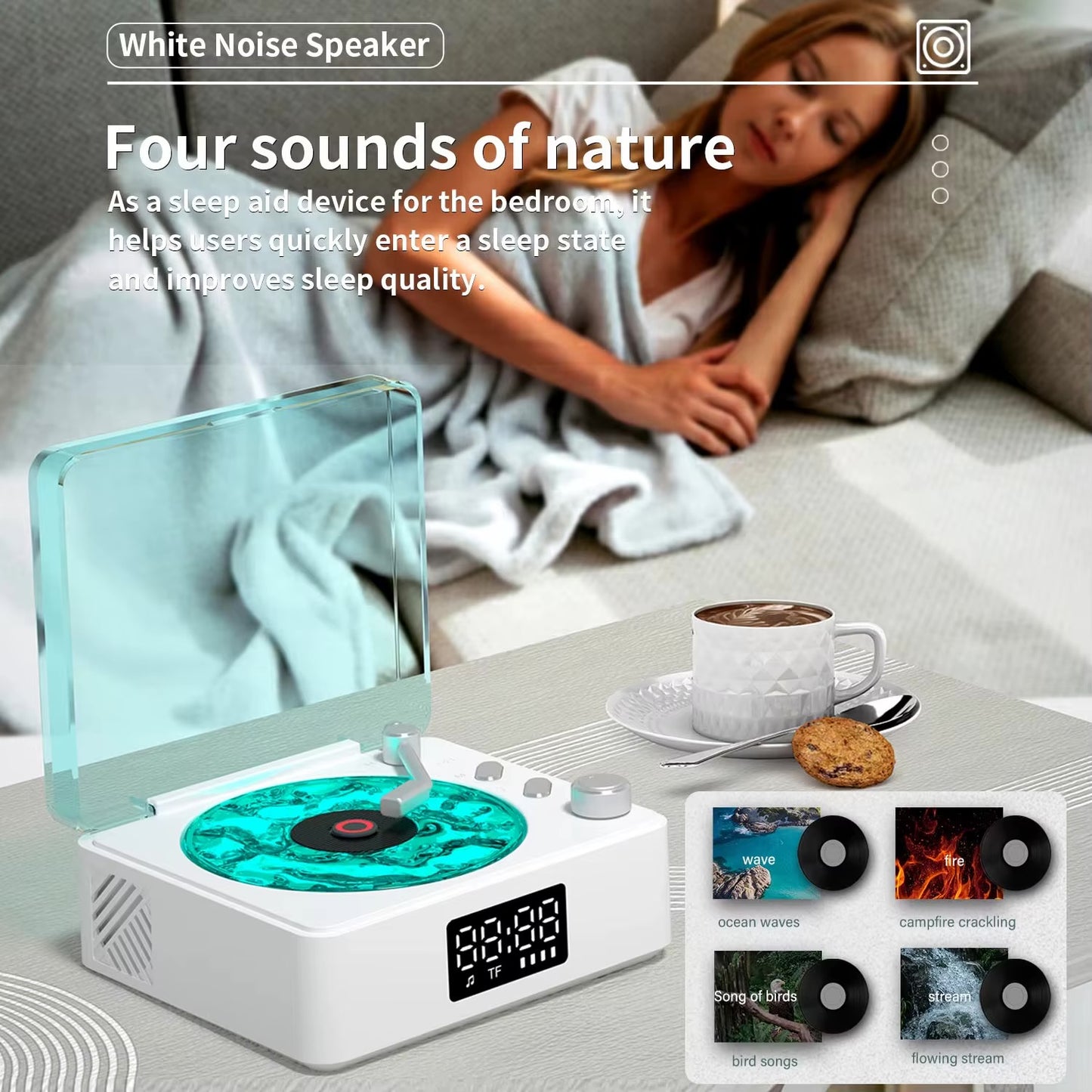 Retro Vinyl Bluetooth Speaker | RGB Light & White Noise Sleep Aid